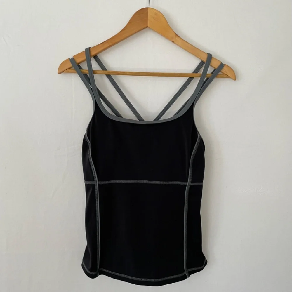 LAND'S END Women's Size 10D Tankini Black Gray Crisscross Straps